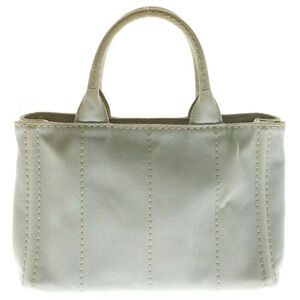 Prada Tote Bag Hand Triangle Gray Canvas Plate Logo Canapa